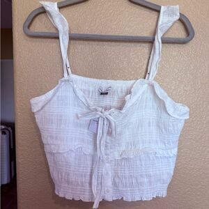 American Eagle Outfitters White Smocked Ruffle Tank Top